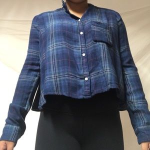 Cropped Blue Abercrombie and Fitch Flannel